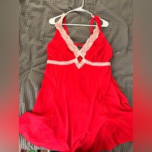 wild fable Red Mini Dress with Cream Lace Trim